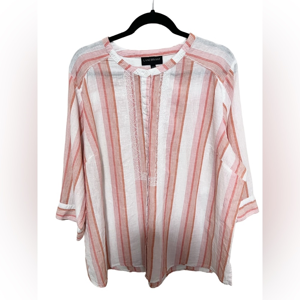 Lane Bryant 22/24 Linen Cotton Embroidered Button Shirt Resort Vacation Beach